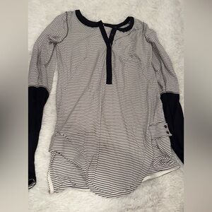lululemon athletica Black and White Striped Long Sleeve Henley